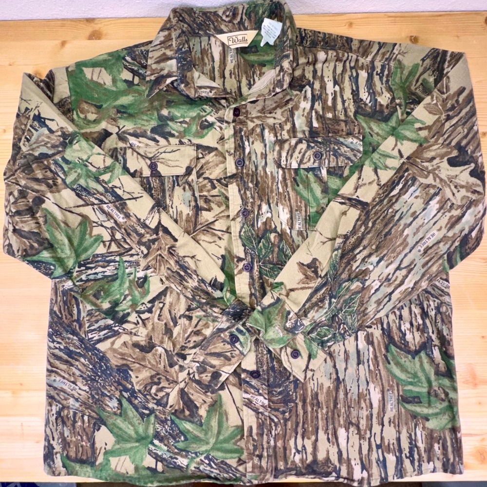 Walls Realtree Camo‎ Hunting Shirt USA Made 100% Cotton Size XL Vintage